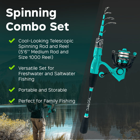 Kids Fishing Pole Set - Carbon Fiber Telescopic Rod and Spinning Reel Combo with Tackle Box | Travel Kit for Saltwater and Freshwater Fishing