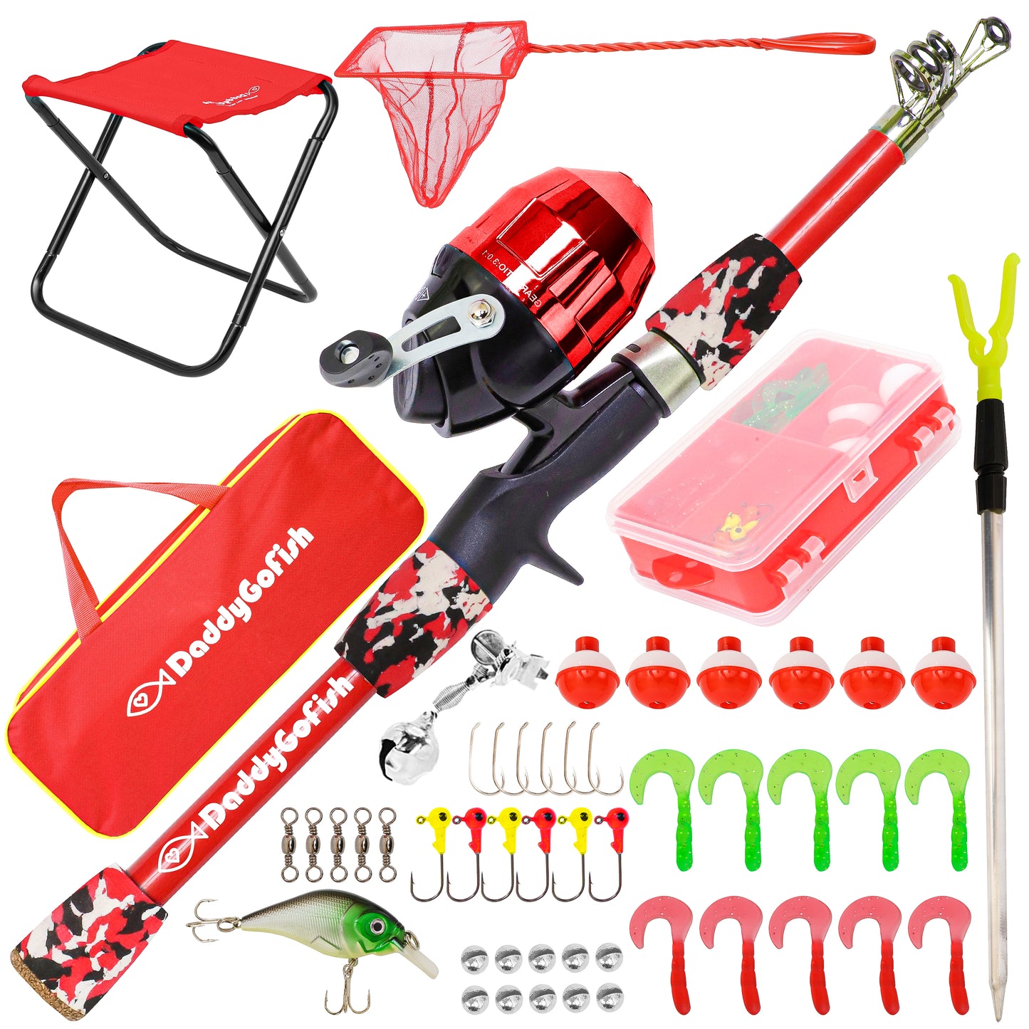 Kids Fishing Pole - Rod Reel Combo Tackle Box Starter Set - First Year Small Dock Gear Kit for Boys Girls Toddler Youth Age Beginner Little Children Junior Anglers