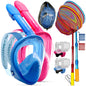 Kids Snorkel Mask | Snorkle Snorkeling Gear with Camera Mount | Extendable Telescopic Landing Fishing Net & Snorkeling Mask Combo Set Anti-Fog Anti-Leak