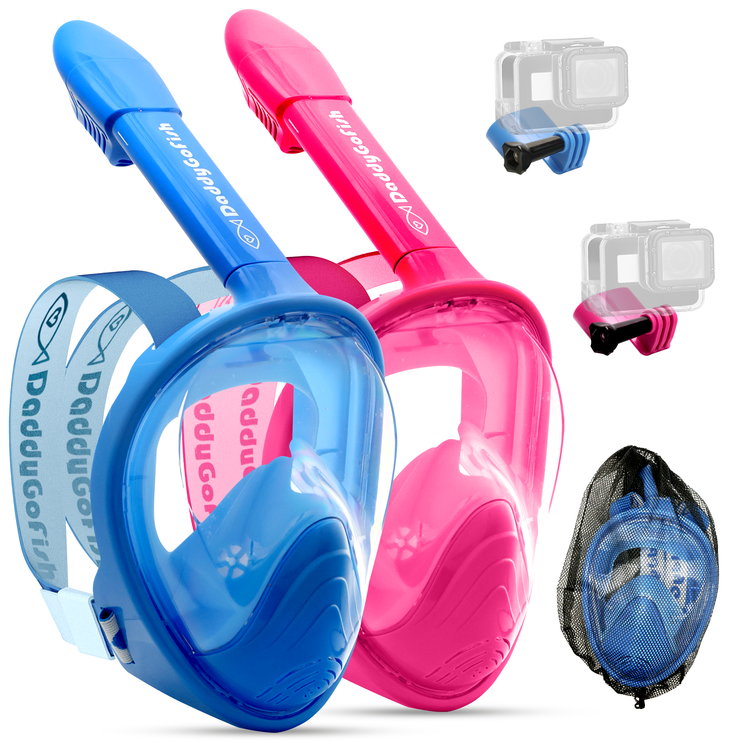 Kids Snorkel Mask | Snorkle Snorkeling Gear with Camera Mount | Extendable Telescopic Landing Fishing Net & Snorkeling Mask Combo Set Anti-Fog Anti-Leak