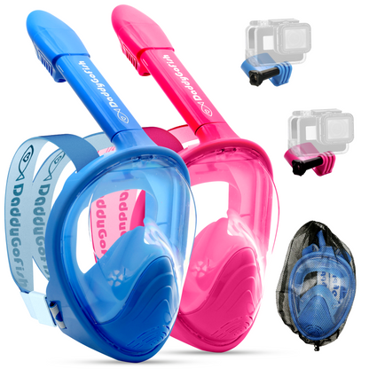 Kids Snorkel Mask | Snorkle Snorkeling Gear with Camera Mount | Extendable Telescopic Landing Fishing Net & Snorkeling Mask Combo Set Anti-Fog Anti-Leak