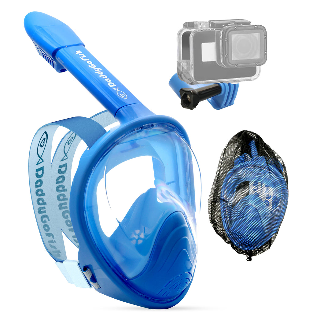 Kids Snorkel Mask | Snorkle Snorkeling Gear with Camera Mount | Extendable Telescopic Landing Fishing Net & Snorkeling Mask Combo Set Anti-Fog Anti-Leak