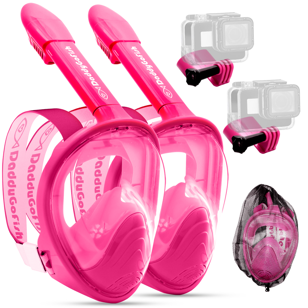 Kids Snorkel Mask | Snorkle Snorkeling Gear with Camera Mount | Extendable Telescopic Landing Fishing Net & Snorkeling Mask Combo Set Anti-Fog Anti-Leak