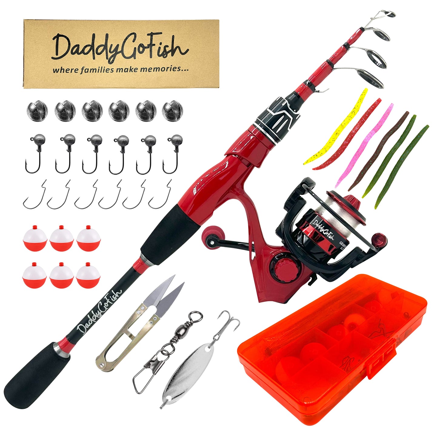 Kids Fishing Pole Set - Carbon Fiber Telescopic Rod and Spinning Reel Combo with Tackle Box | Travel Kit for Saltwater and Freshwater Fishing