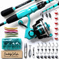 Kids Fishing Pole Set - Carbon Fiber Telescopic Rod and Spinning Reel Combo with Tackle Box | Travel Kit for Saltwater and Freshwater Fishing