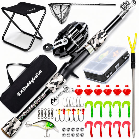Kids Fishing Pole - Rod Reel Combo Tackle Box Starter Set - First Year Small Dock Gear Kit for Boys Girls Toddler Youth Age Beginner Little Children Junior Anglers