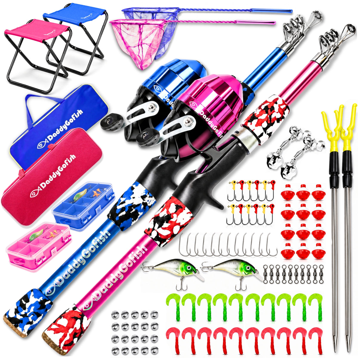 Kids Fishing Pole - Rod Reel Combo Tackle Box Starter Set - First Year Small Dock Gear Kit for Boys Girls Toddler Youth Age Beginner Little Children Junior Anglers