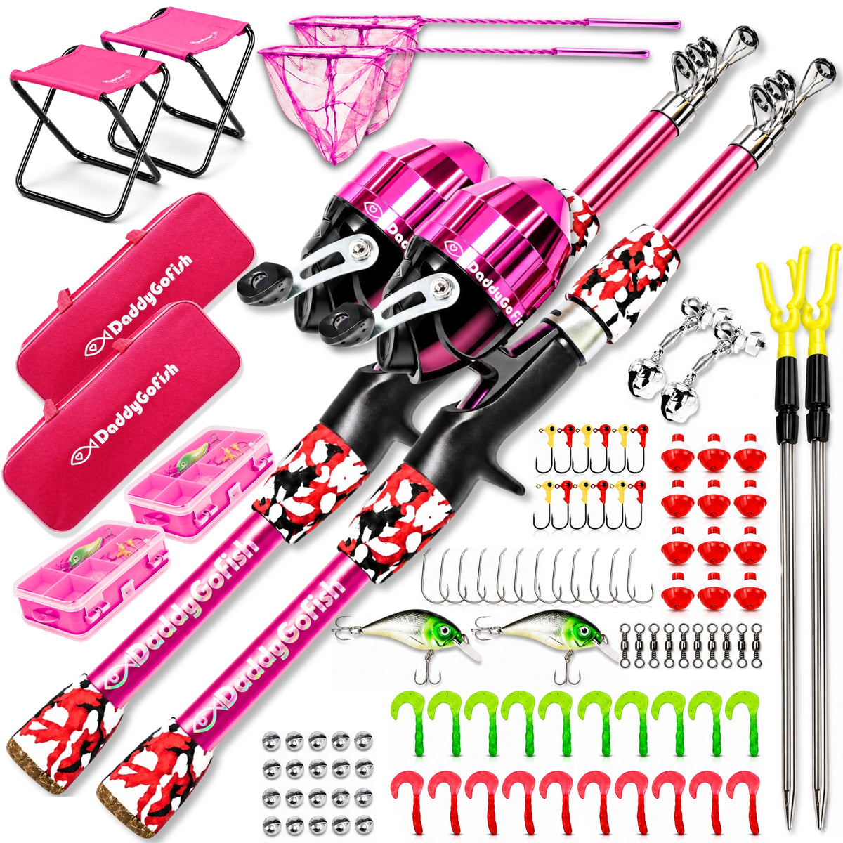 Kids Fishing Pole - Rod Reel Combo Tackle Box Starter Set - First Year Small Dock Gear Kit for Boys Girls Toddler Youth Age Beginner Little Children Junior Anglers
