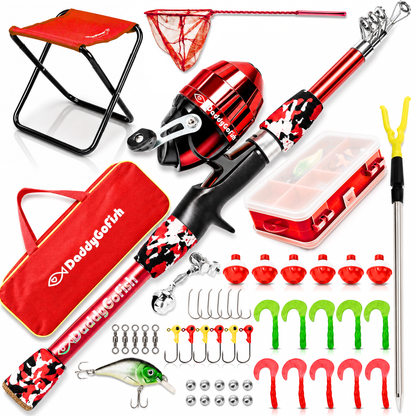 Kids Fishing Pole - Rod Reel Combo Tackle Box Starter Set - First Year Small Dock Gear Kit for Boys Girls Toddler Youth Age Beginner Little Children Junior Anglers