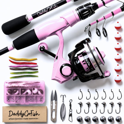 Kids Fishing Pole Set - Carbon Fiber Telescopic Rod and Spinning Reel Combo with Tackle Box | Travel Kit for Saltwater and Freshwater Fishing