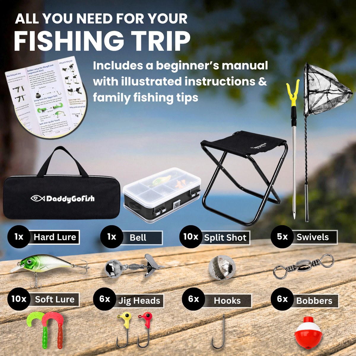 Kids Fishing Pole - Rod Reel Combo Tackle Box Starter Set - First Year Small Dock Gear Kit for Boys Girls Toddler Youth Age Beginner Little Children Junior Anglers