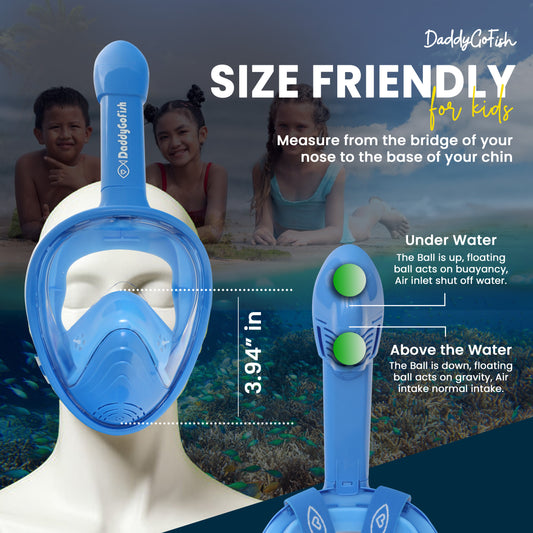 Kids Snorkel Mask | Snorkle Snorkeling Gear with Camera Mount | Extendable Telescopic Landing Fishing Net & Snorkeling Mask Combo Set Anti-Fog Anti-Leak