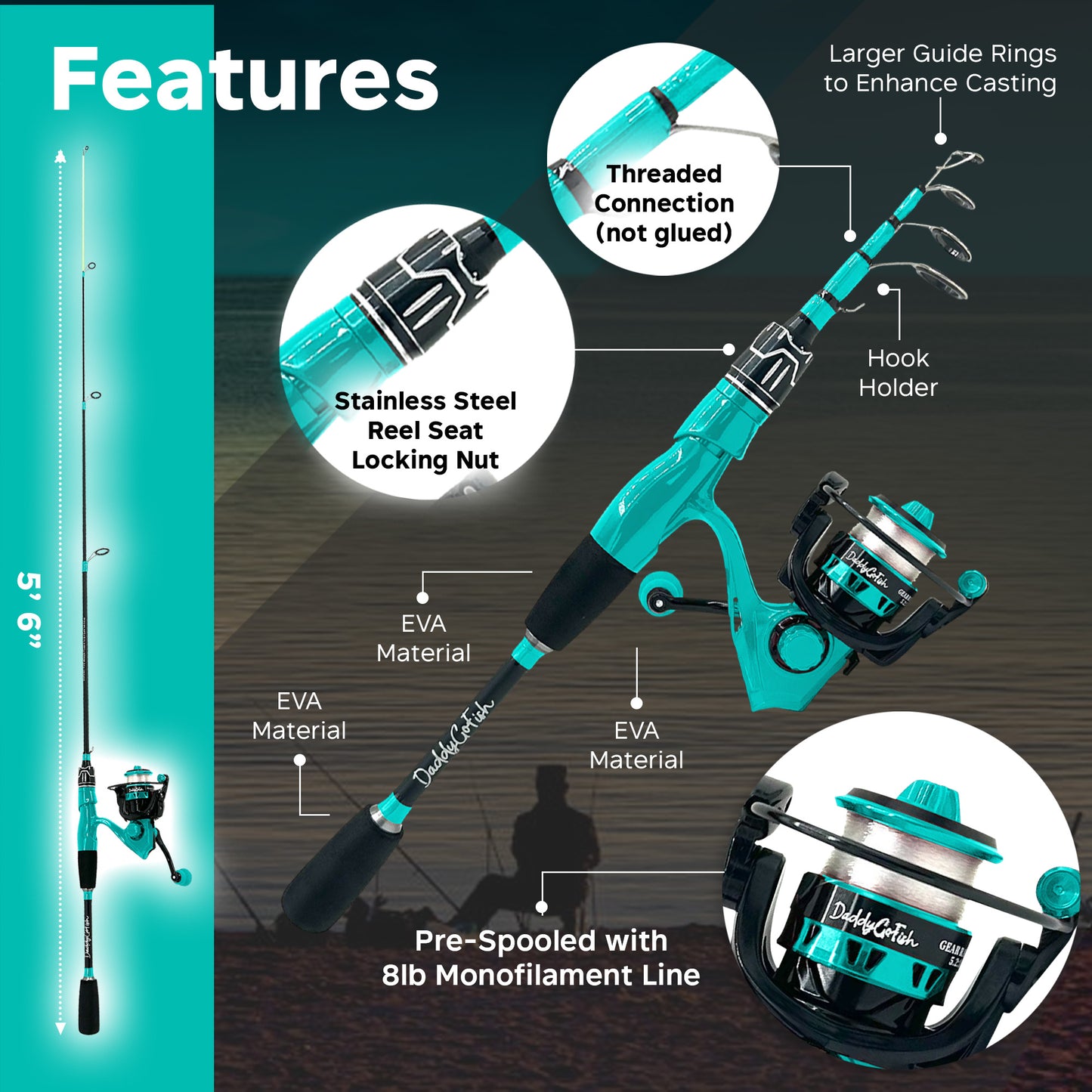 Kids Fishing Pole Set - Carbon Fiber Telescopic Rod and Spinning Reel Combo with Tackle Box | Travel Kit for Saltwater and Freshwater Fishing