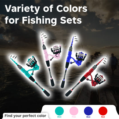 Kids Fishing Pole Set - Carbon Fiber Telescopic Rod and Spinning Reel Combo with Tackle Box | Travel Kit for Saltwater and Freshwater Fishing
