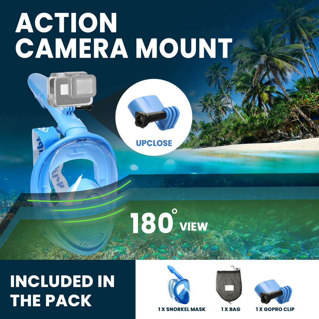 Kids Snorkel Mask | Snorkle Snorkeling Gear with Camera Mount | Extendable Telescopic Landing Fishing Net & Snorkeling Mask Combo Set Anti-Fog Anti-Leak