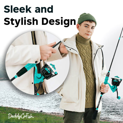 Kids Fishing Pole Set - Carbon Fiber Telescopic Rod and Spinning Reel Combo with Tackle Box | Travel Kit for Saltwater and Freshwater Fishing