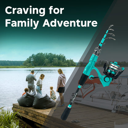 Kids Fishing Pole Set - Carbon Fiber Telescopic Rod and Spinning Reel Combo with Tackle Box | Travel Kit for Saltwater and Freshwater Fishing