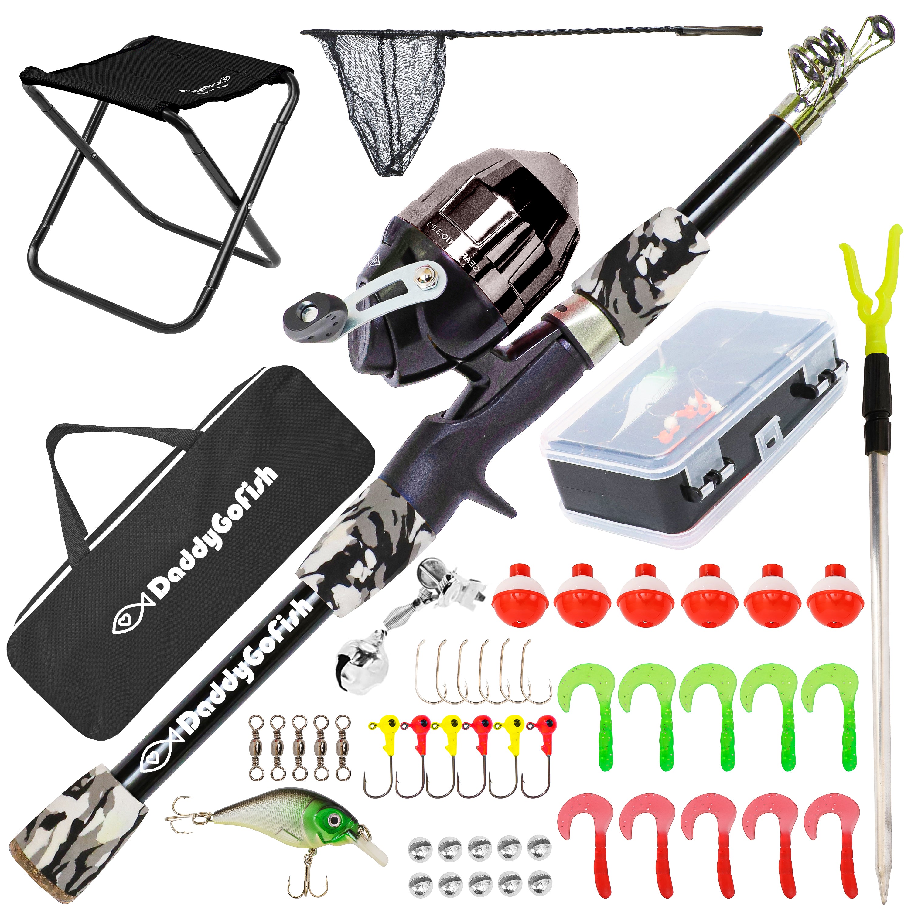 Kids Fishing Pole - Rod Reel Combo Tackle Box Starter Set - First Year Small Dock Gear Kit for Boys Girls Toddler Youth Age Beginner Little Children Junior Anglers