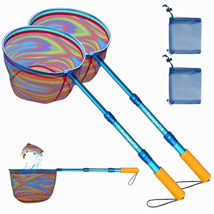 Kids Fishing Nets - Extendable Telescopic Landing Net for Catching Small Fish Crab Shrimp Minnow and Dragonfly at Beach Pier Lake River and Ocean