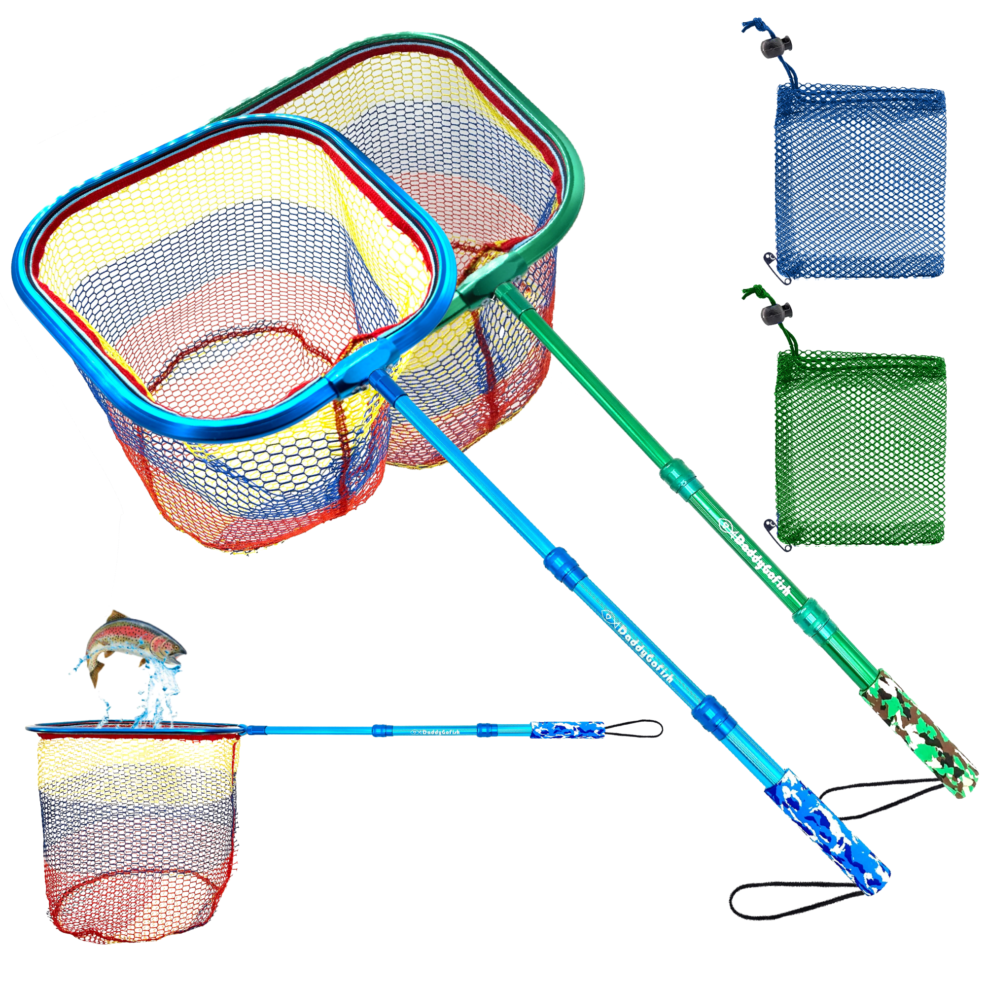 Kids Fishing Nets - Extendable Telescopic Fishing Net for Catching Fish Crab Shrimp Minnow and Dragonfly at Beach Pier Lake River and Ocean