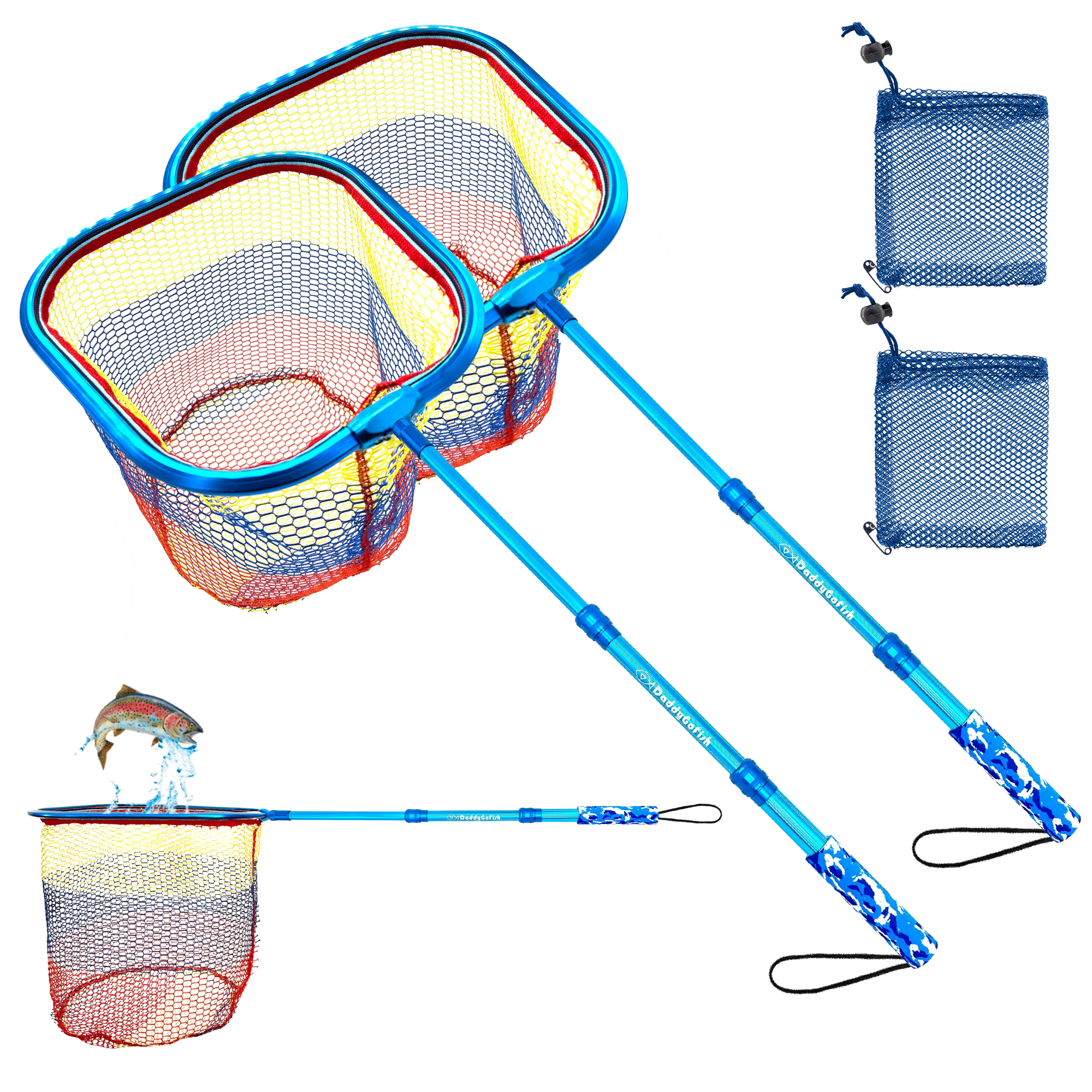 Kids Fishing Nets - Extendable Telescopic Fishing Net for Catching Fish Crab Shrimp Minnow and Dragonfly at Beach Pier Lake River and Ocean