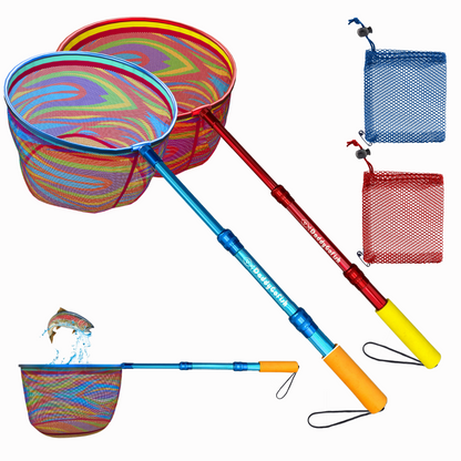 Kids Fishing Nets - Extendable Telescopic Landing Net for Catching Small Fish Crab Shrimp Minnow and Dragonfly at Beach Pier Lake River and Ocean