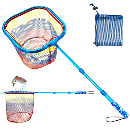 Kids Fishing Nets - Extendable Telescopic Fishing Net for Catching Fish Crab Shrimp Minnow and Dragonfly at Beach Pier Lake River and Ocean