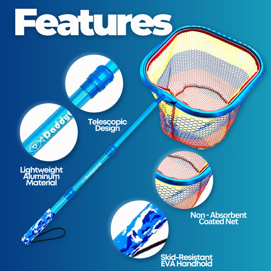 Kids Fishing Nets - Extendable Telescopic Fishing Net for Catching Fish Crab Shrimp Minnow and Dragonfly at Beach Pier Lake River and Ocean