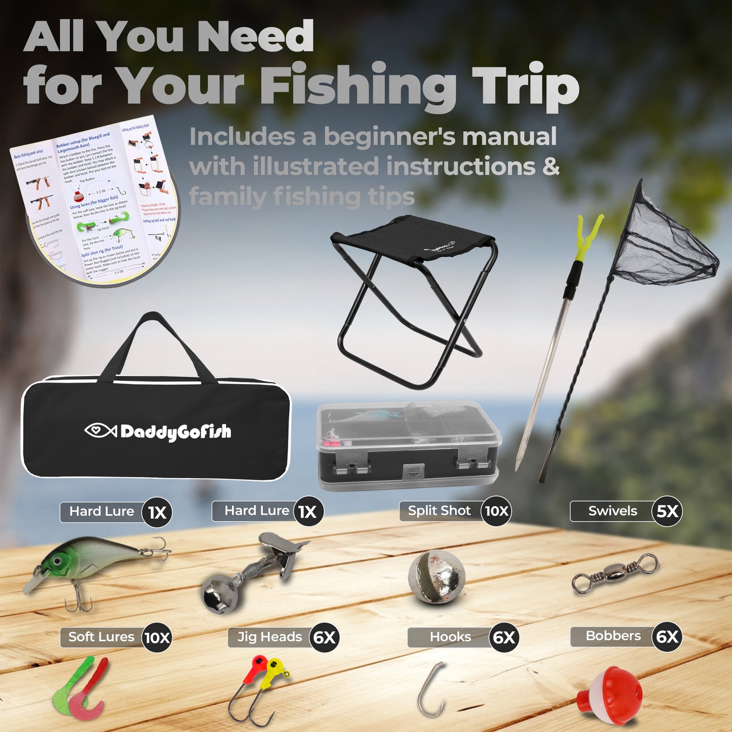 Kids Fishing Pole - Rod Reel Combo Tackle Box Starter Set - First Year Small Dock Gear Kit for Boys Girls Toddler Youth Age Beginner Little Children Junior Anglers