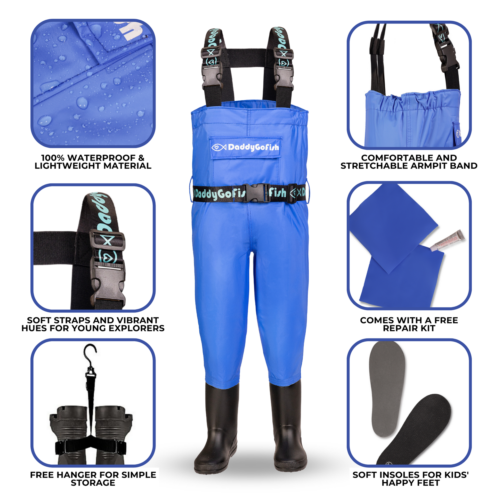 PVC Chest Waders for Kids, Blue Fishing and Hunting Waders