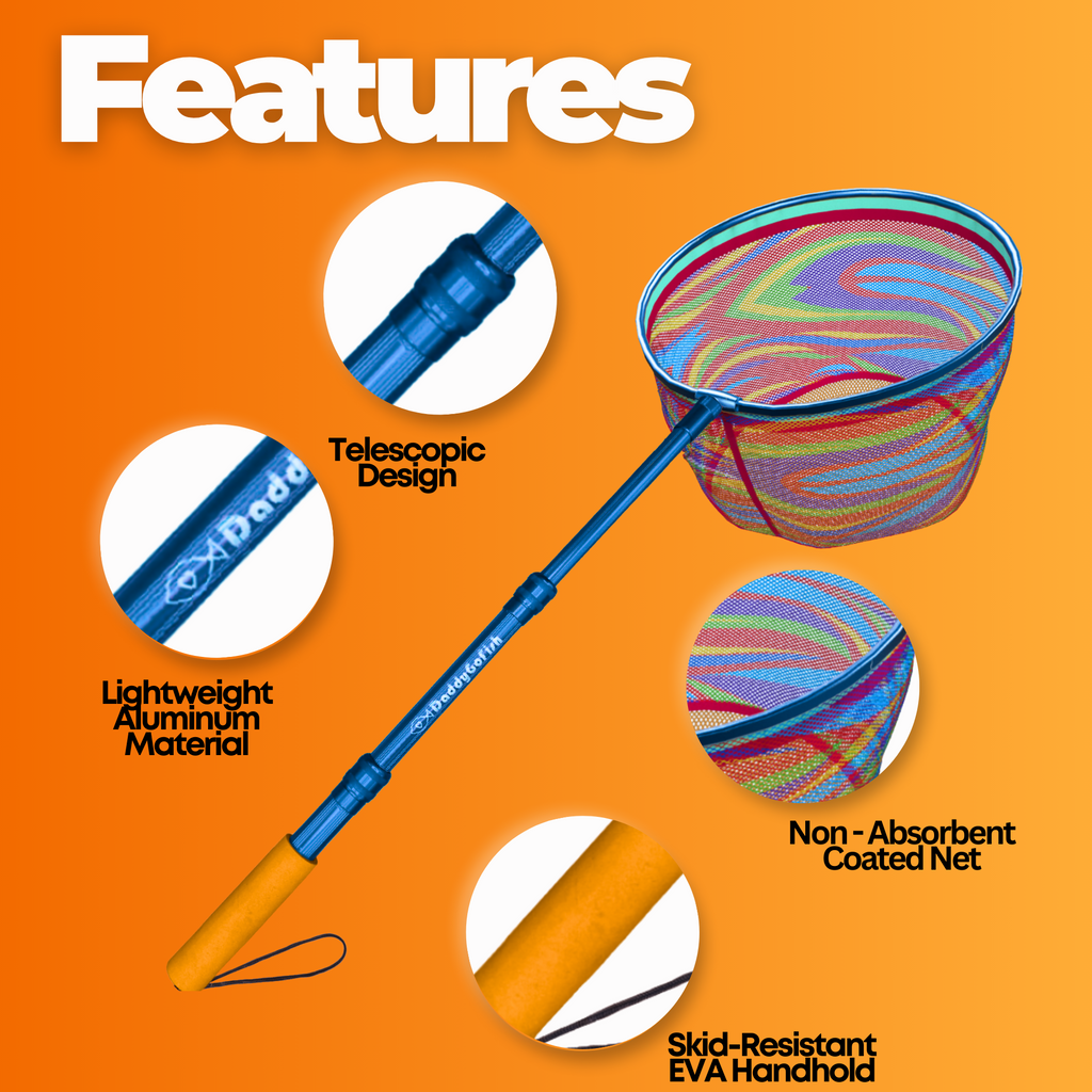 Kids Fishing Nets - Extendable Telescopic Landing Net for Catching Small Fish Crab Shrimp Minnow and Dragonfly at Beach Pier Lake River and Ocean