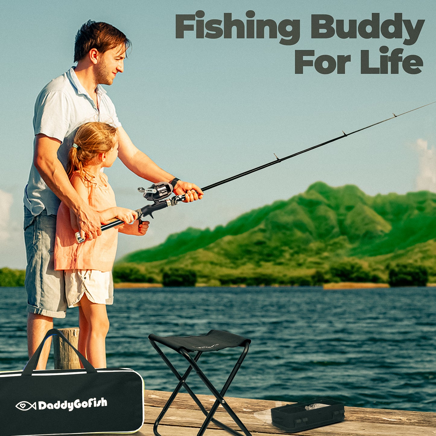 Kids Fishing Pole - Rod Reel Combo Tackle Box Starter Set - First Year Small Dock Gear Kit for Boys Girls Toddler Youth Age Beginner Little Children Junior Anglers