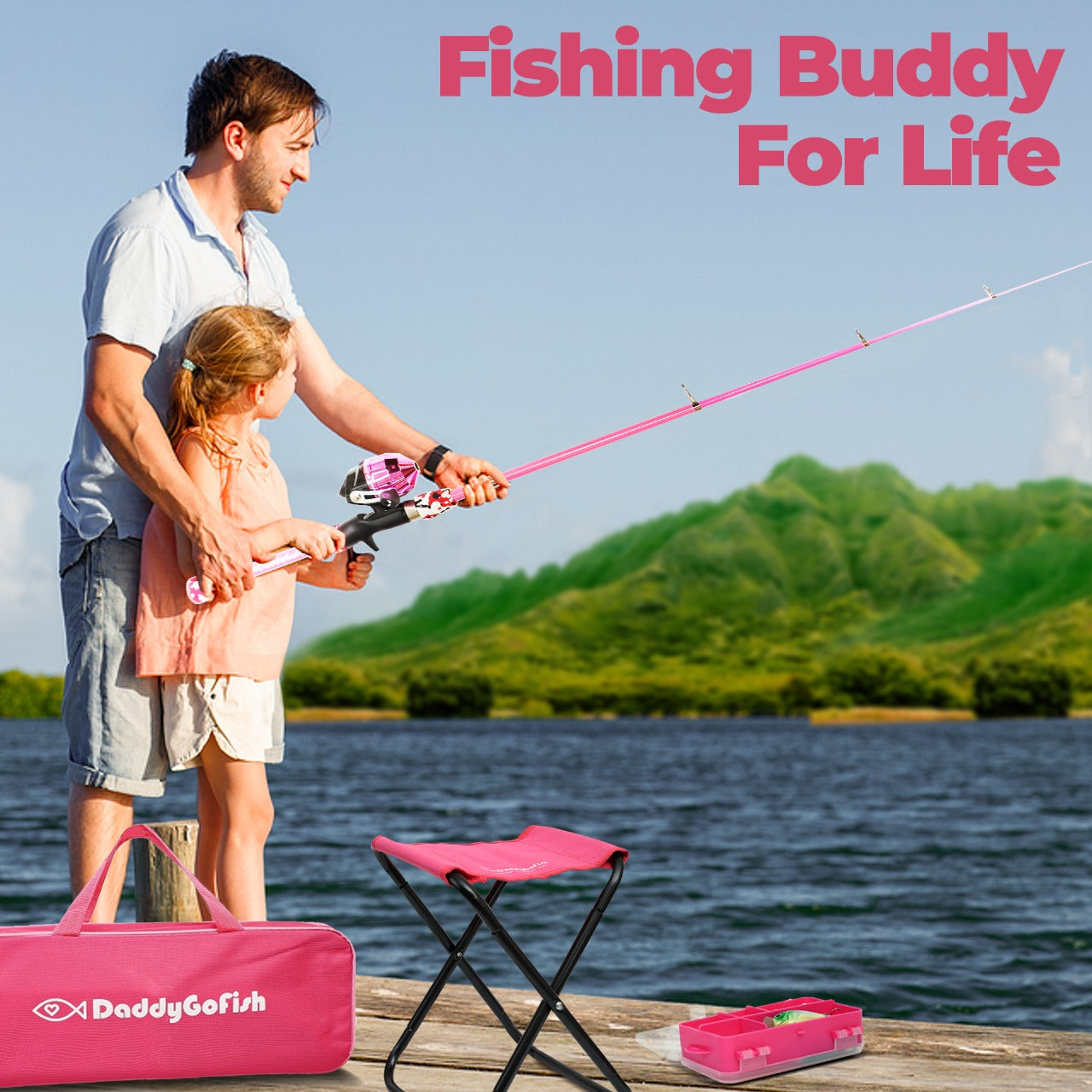 DaddyGoFish Kids Fishing Pole – Telescopic Rod & Reel Combo with