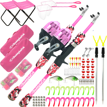 Kids Fishing Pole - Rod Reel Combo Tackle Box Starter Set - First Year Small Dock Gear Kit for Boys Girls Toddler Youth Age Beginner Little Children Junior Anglers